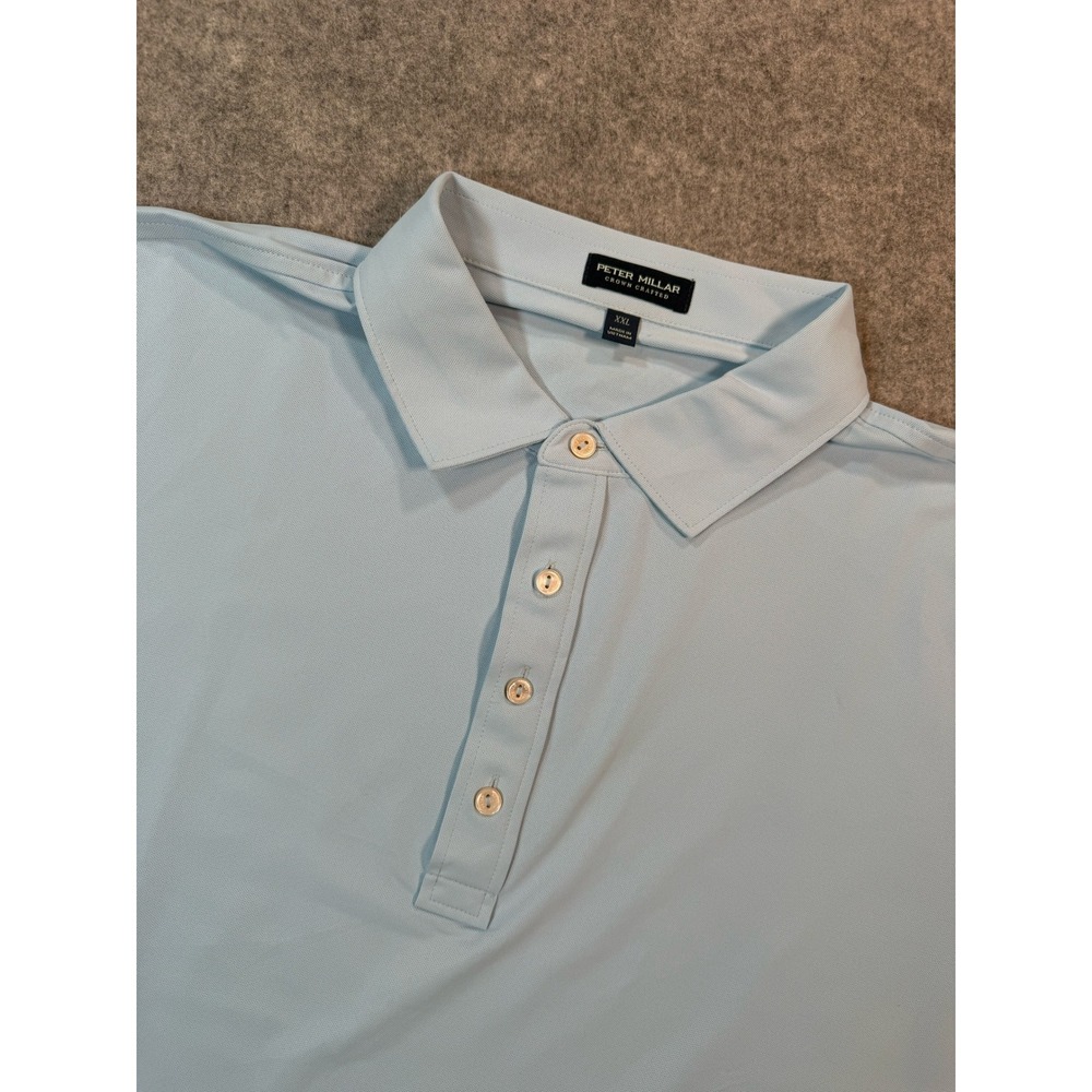 Peter Millar Crown Crafted Mens XXL Light Blue Performance Short Sleeve Polo